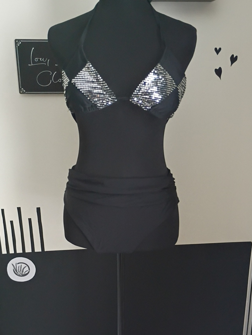 Black Sequin Halter Bikini Set